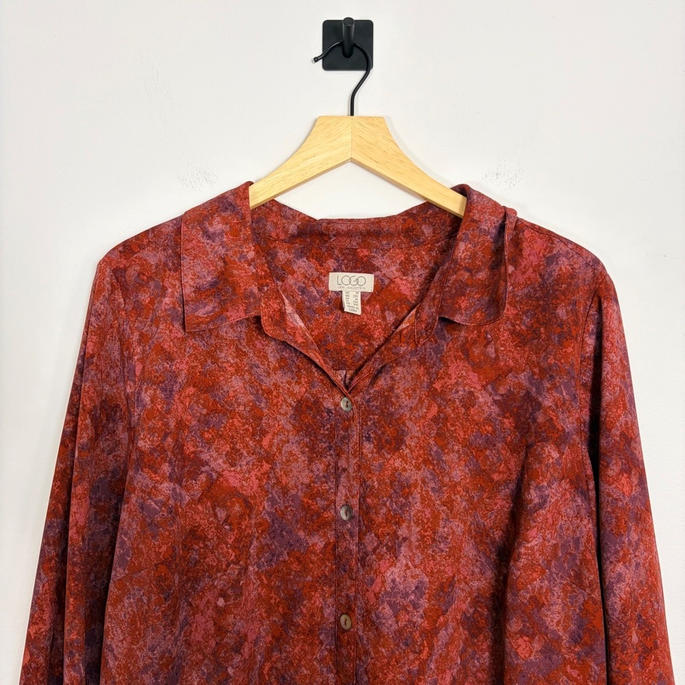 LOGO by Lori Goldstein Tunic Shirt Long Sleeve Button Up 1X Peplum Blouse Woven - Picture 3 of 6